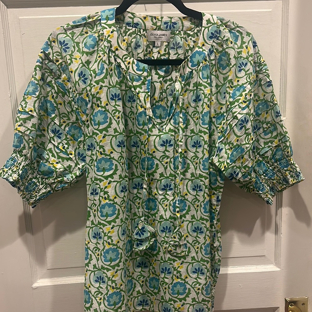 Green and Blue Block Print blouse